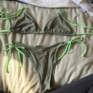 Aerie Khaki and Lime Bikini Set